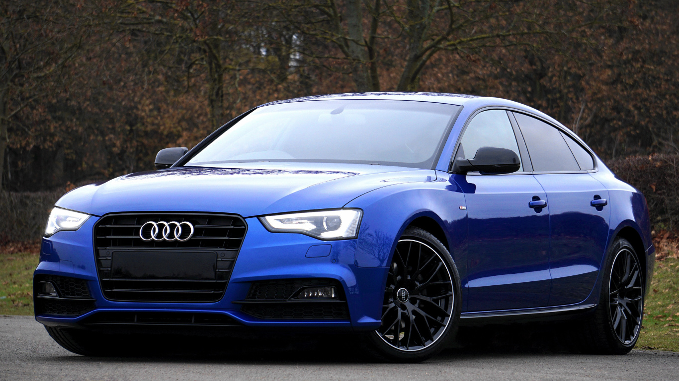 Blue Audi a 4 Coupe. Wallpaper in 1366x768 Resolution