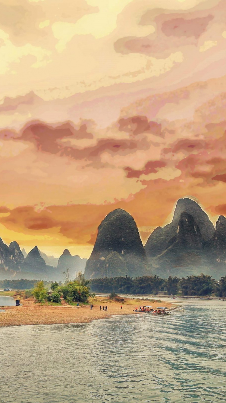 性质, 桂林, 风景画, 安装的风景, 银行 壁纸 750x1334 允许