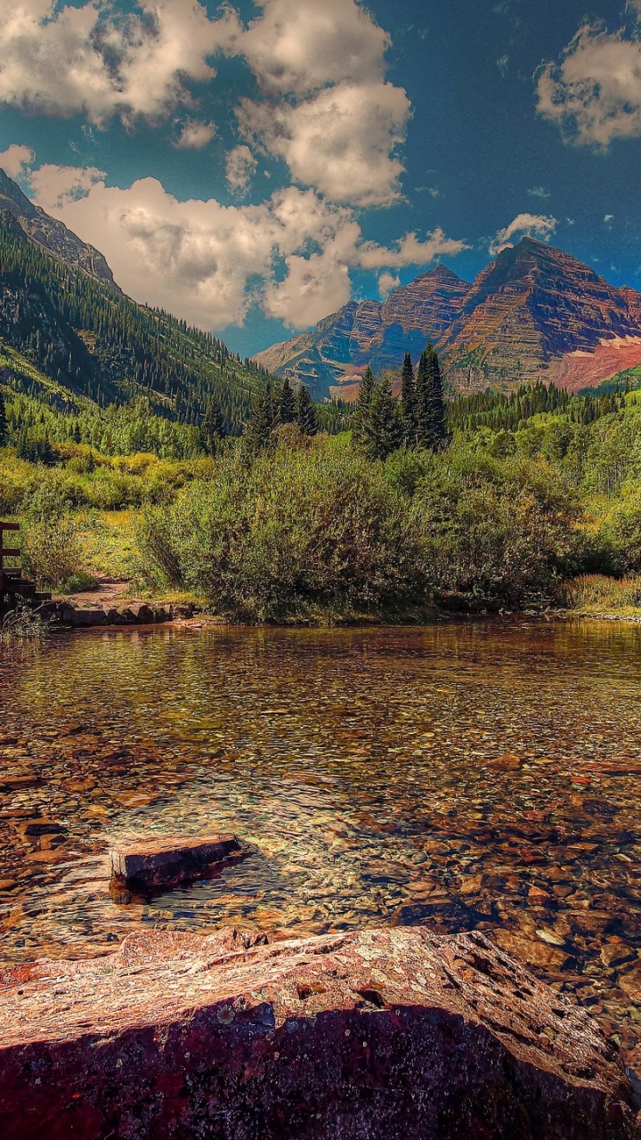 Green Trees and Brown Wooden Fence Near Body of Water During Daytime. Wallpaper in 720x1280 Resolution
