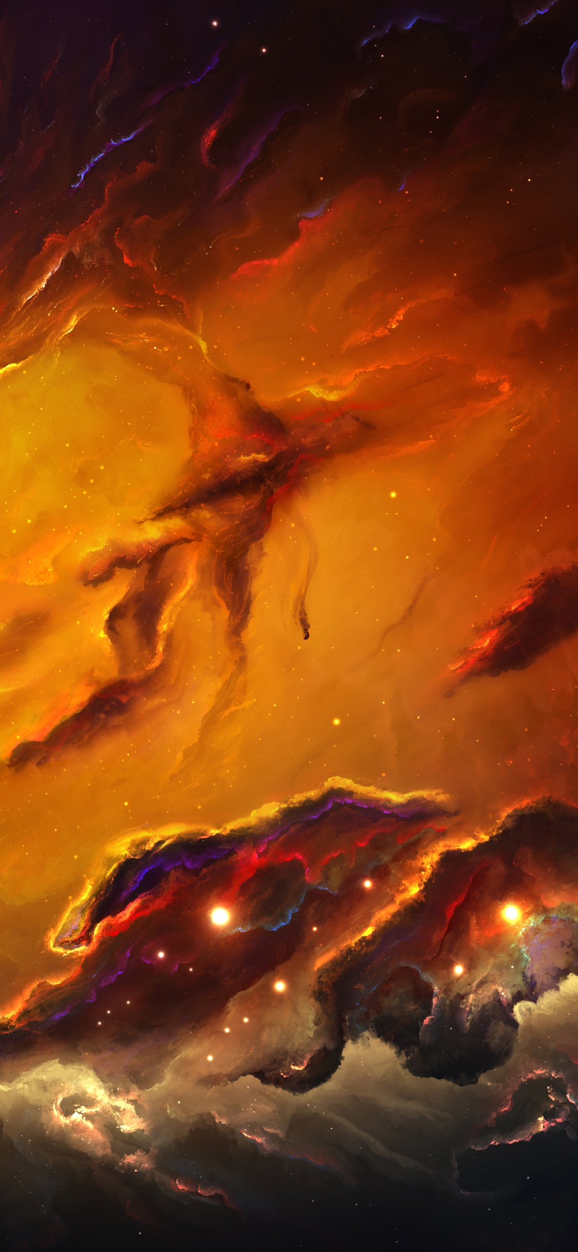 Orange Und Schwarze Galaxie Abbildung. Wallpaper in 1125x2436 Resolution