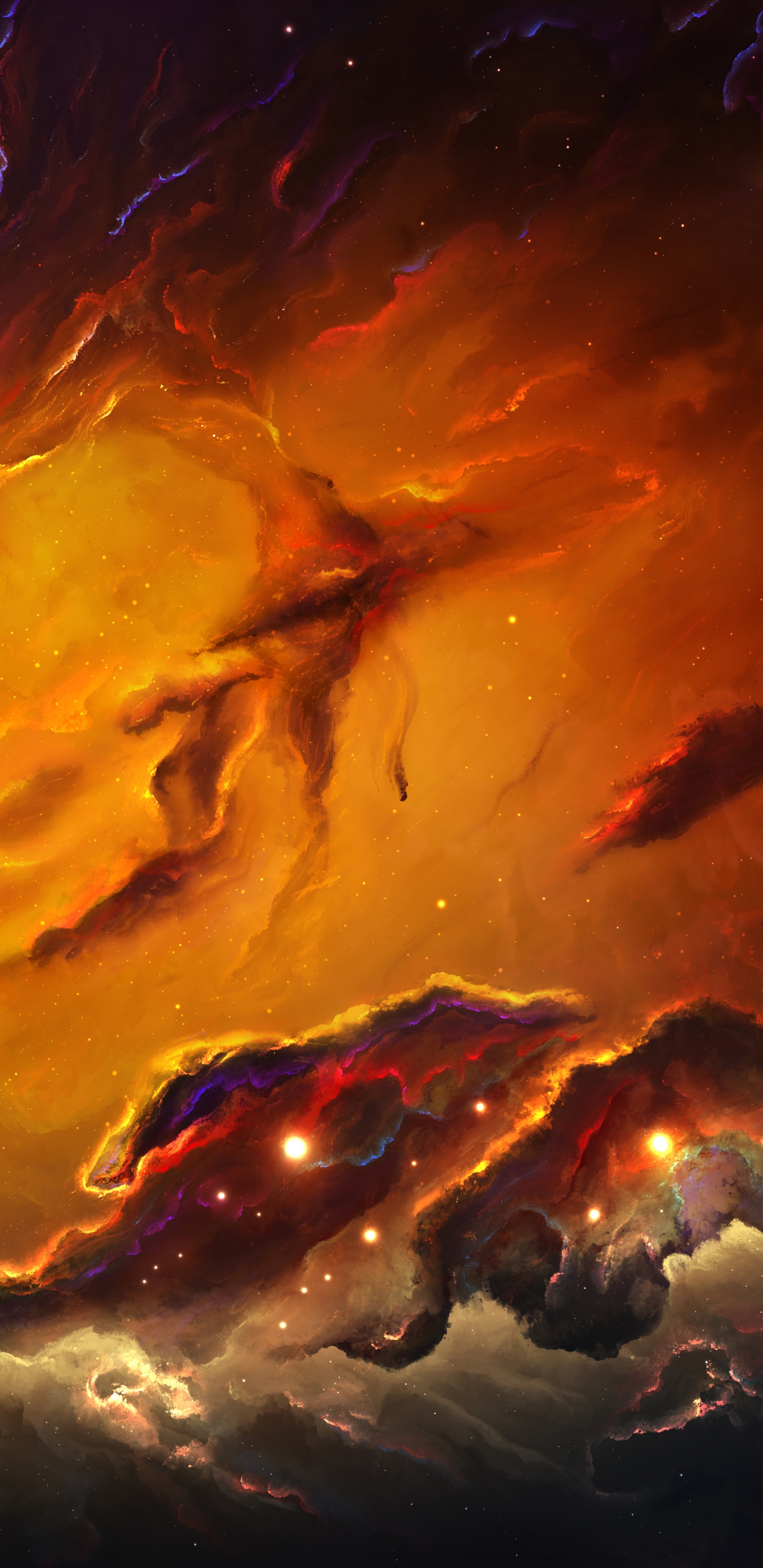 Ilustración de Galaxia Naranja y Negra. Wallpaper in 1440x2960 Resolution