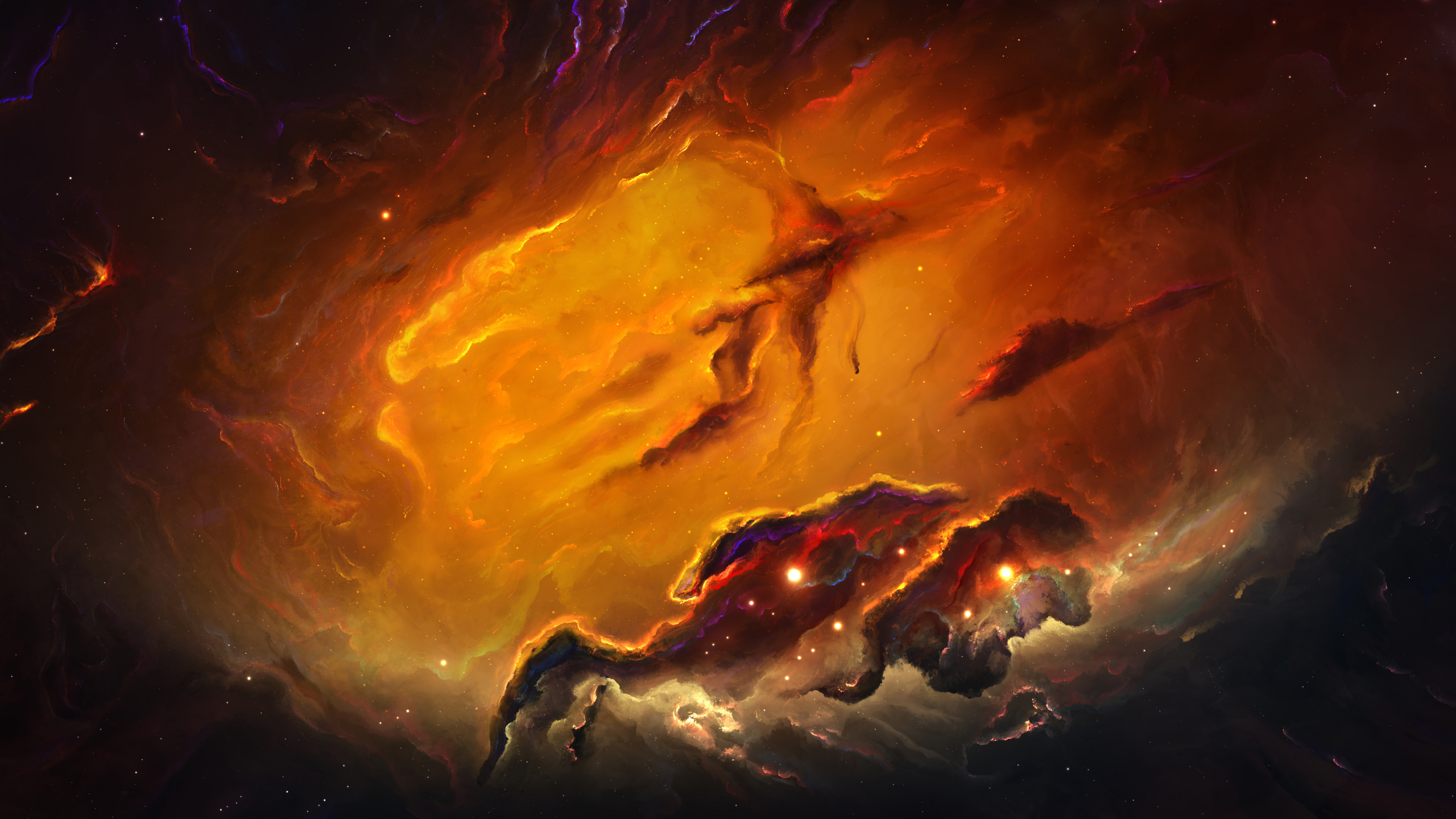 Ilustración de Galaxia Naranja y Negra. Wallpaper in 2560x1440 Resolution