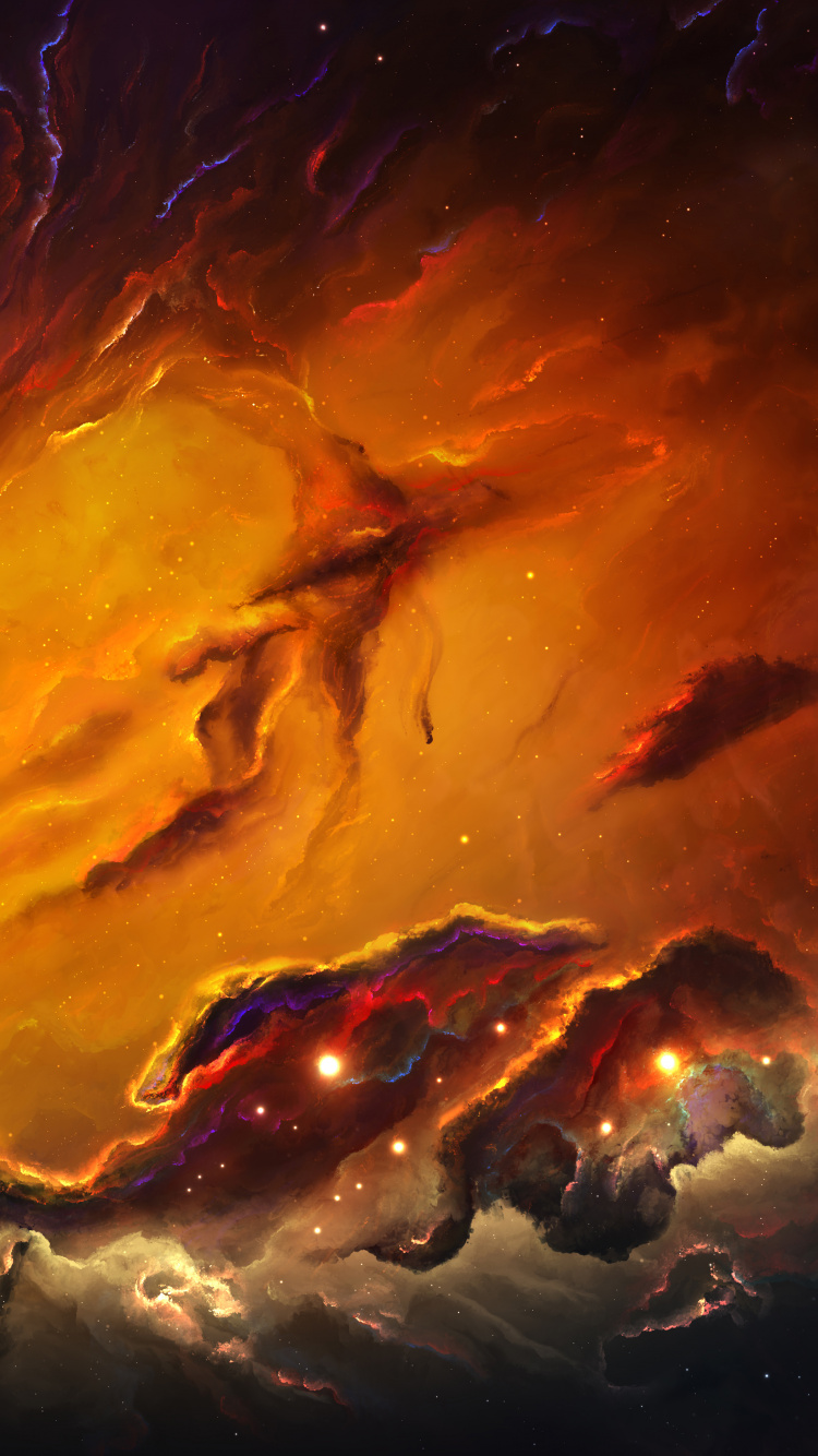 Ilustración de Galaxia Naranja y Negra. Wallpaper in 750x1334 Resolution