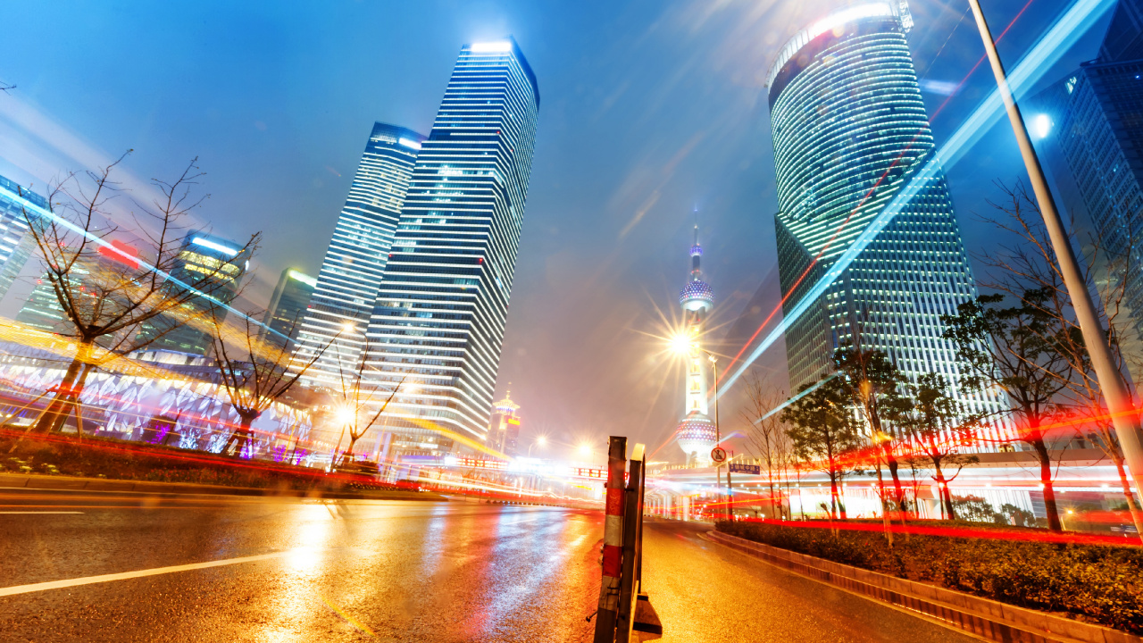 City Buildings During Night Time. Wallpaper in 1280x720 Resolution