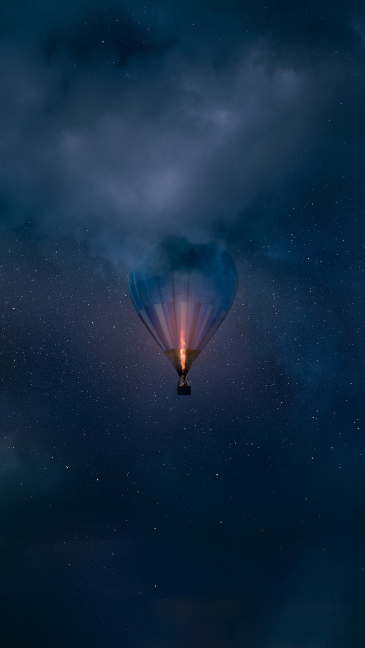 Hot Air Balloon Art Night, Art, Painting, Cloud, Air Travel. Wallpaper in 720x1280 Resolution