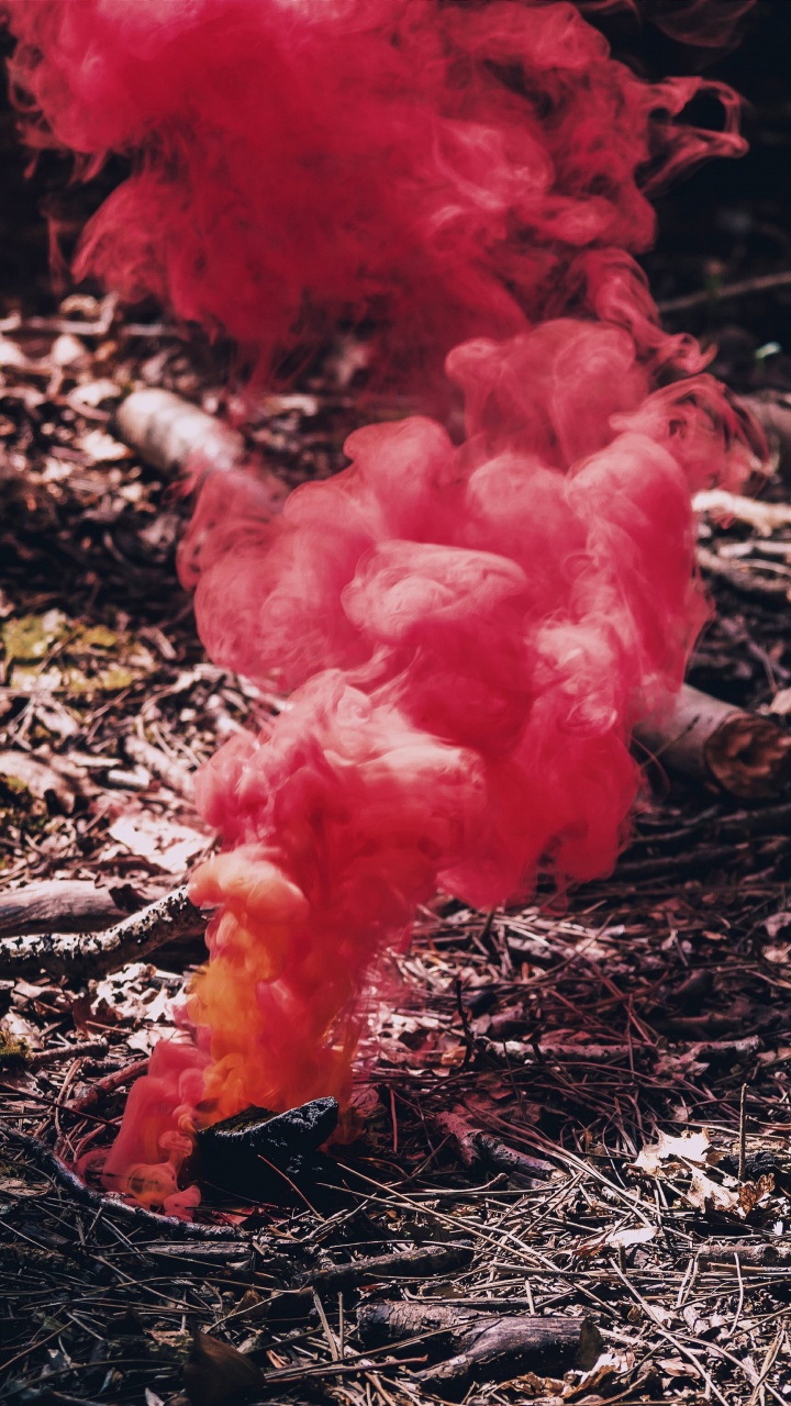 Humo Rojo Sobre Hojas Secas Marrones. Wallpaper in 720x1280 Resolution