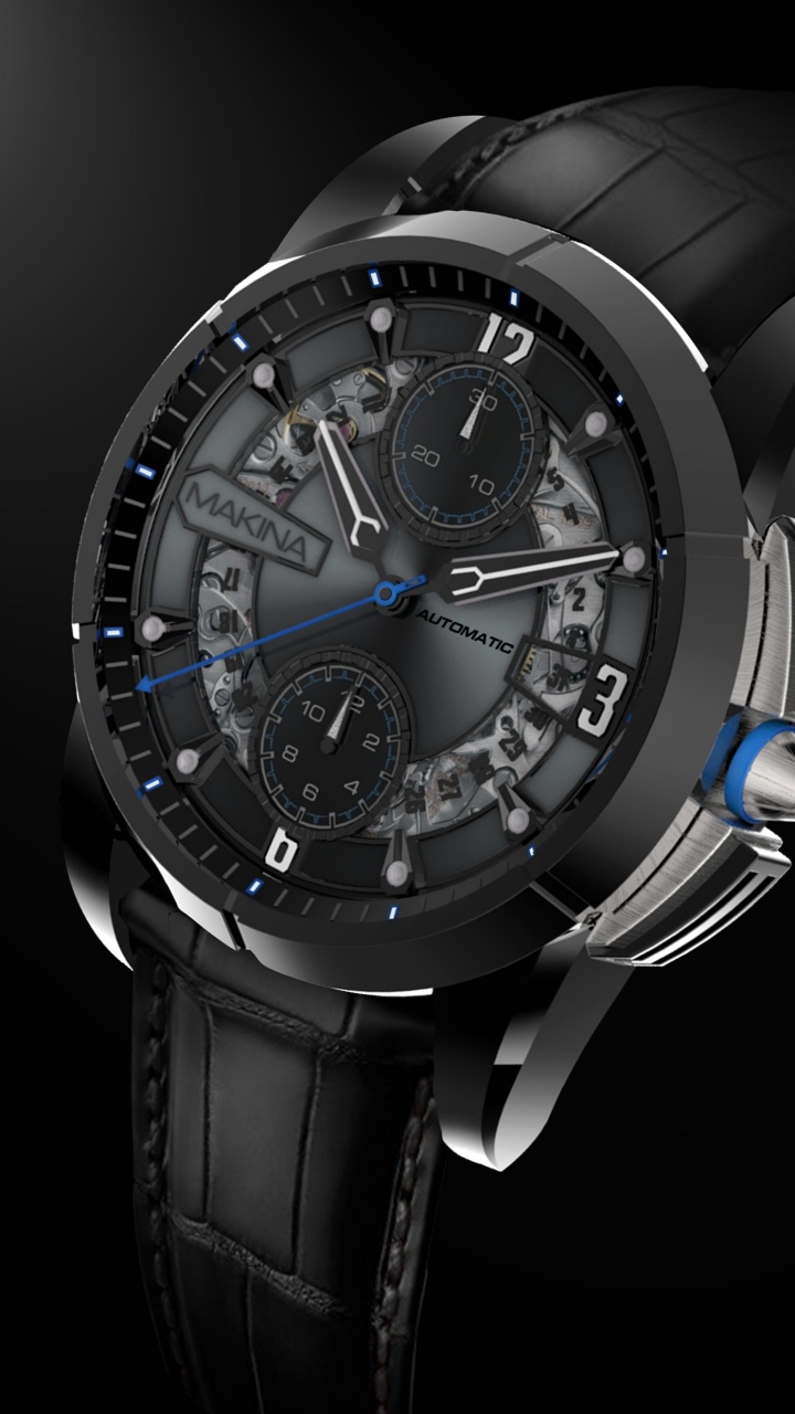 Silberne Und Blaue Chronographenuhr. Wallpaper in 720x1280 Resolution
