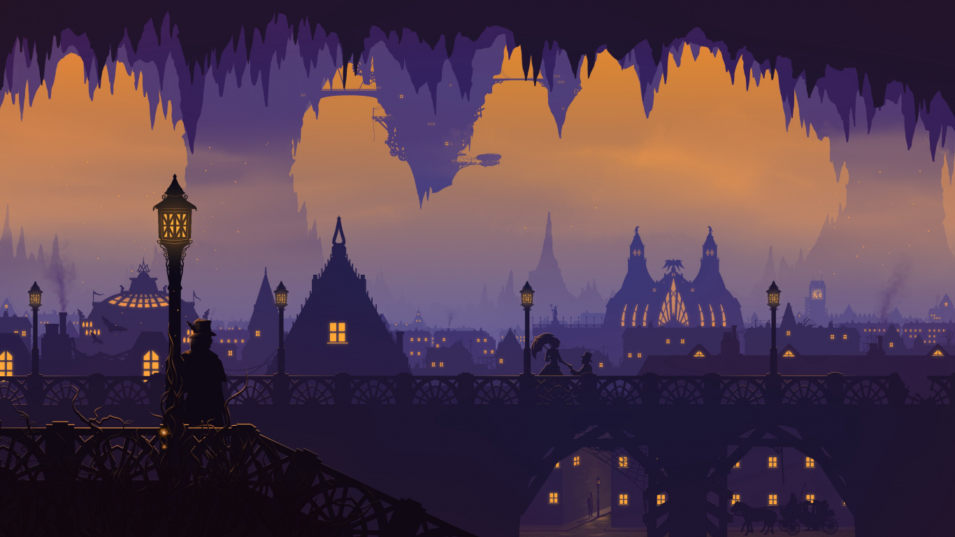 Silhouette of Building During Sunset. Wallpaper in 1366x768 Resolution