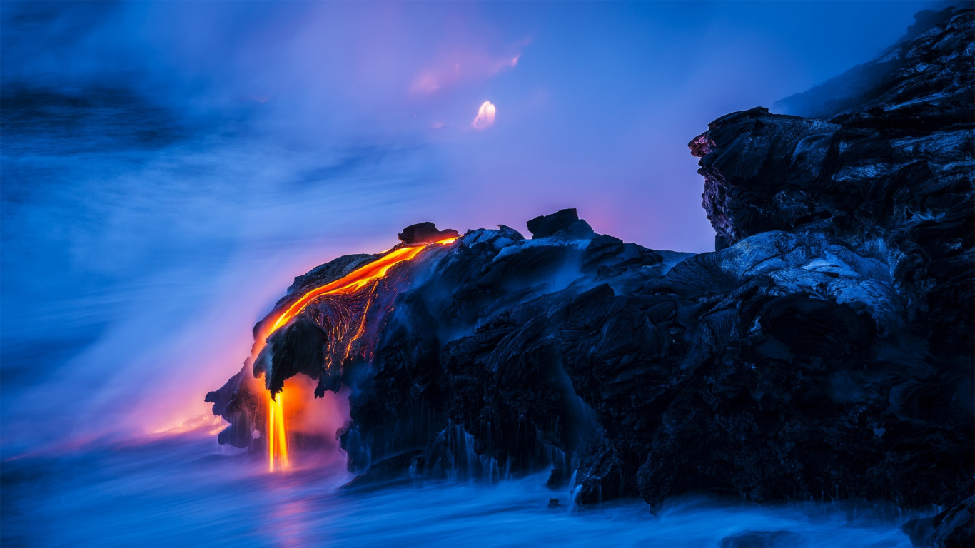 Black and White Rock Formation Under Blue Sky. Wallpaper in 1366x768 Resolution