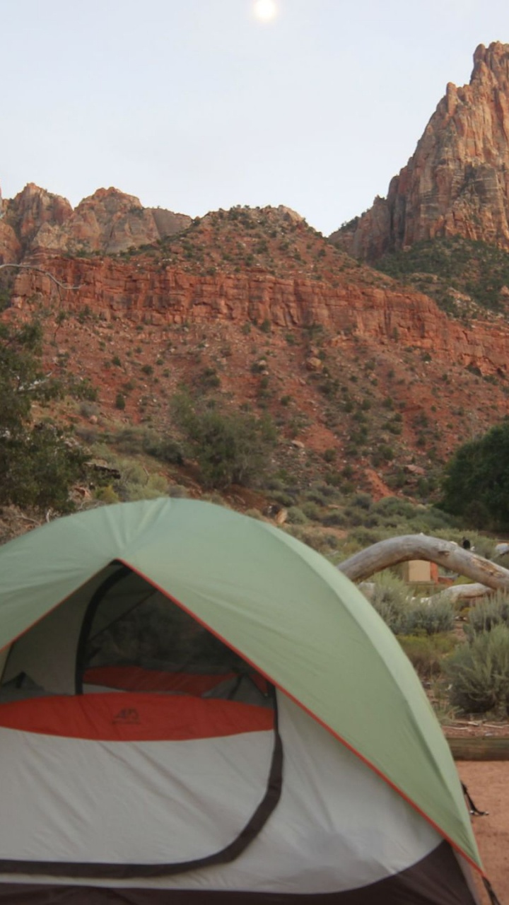 Gray and Blue Tent Near Brown Mountain During Daytime. Wallpaper in 720x1280 Resolution