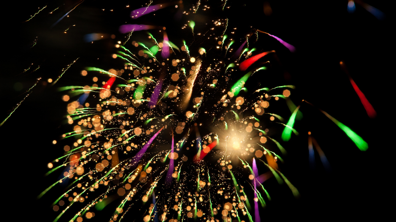 Pirotecnia, el Día de Año Nuevo, Evento, Diwali, Medianoche. Wallpaper in 1366x768 Resolution