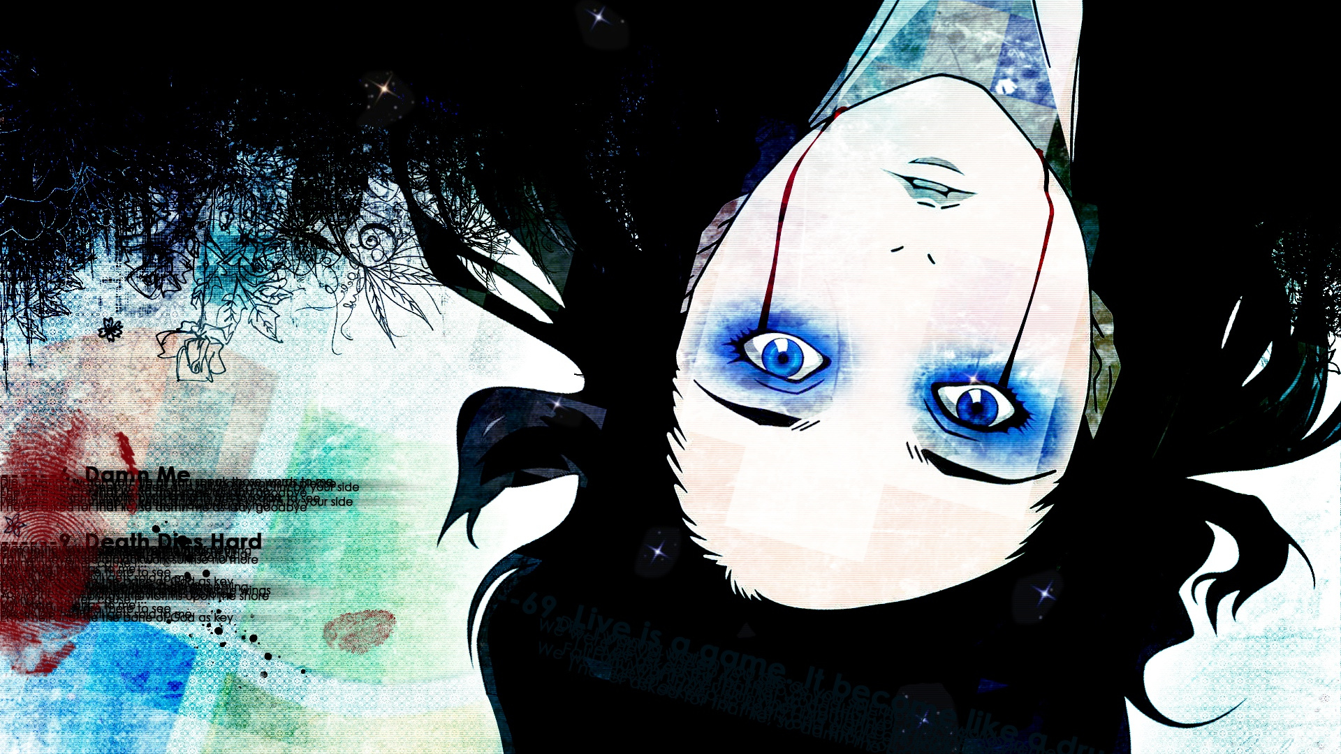 Mujer de Pelo Negro Con Ojos Azules Ilustración. Wallpaper in 1920x1080 Resolution