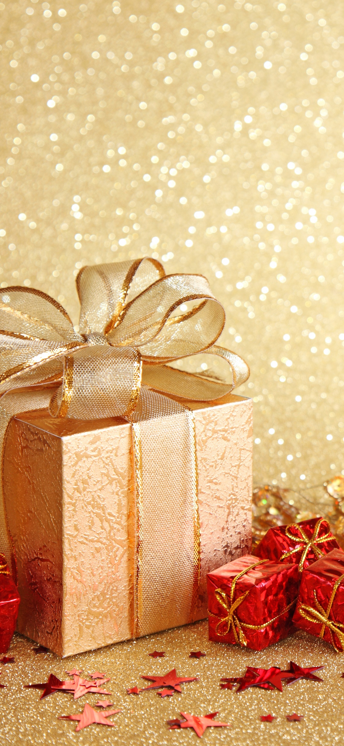 新的一年, 圣诞节那天, 礼品包装, 丝带, 圣诞装饰 壁纸 1125x2436 允许