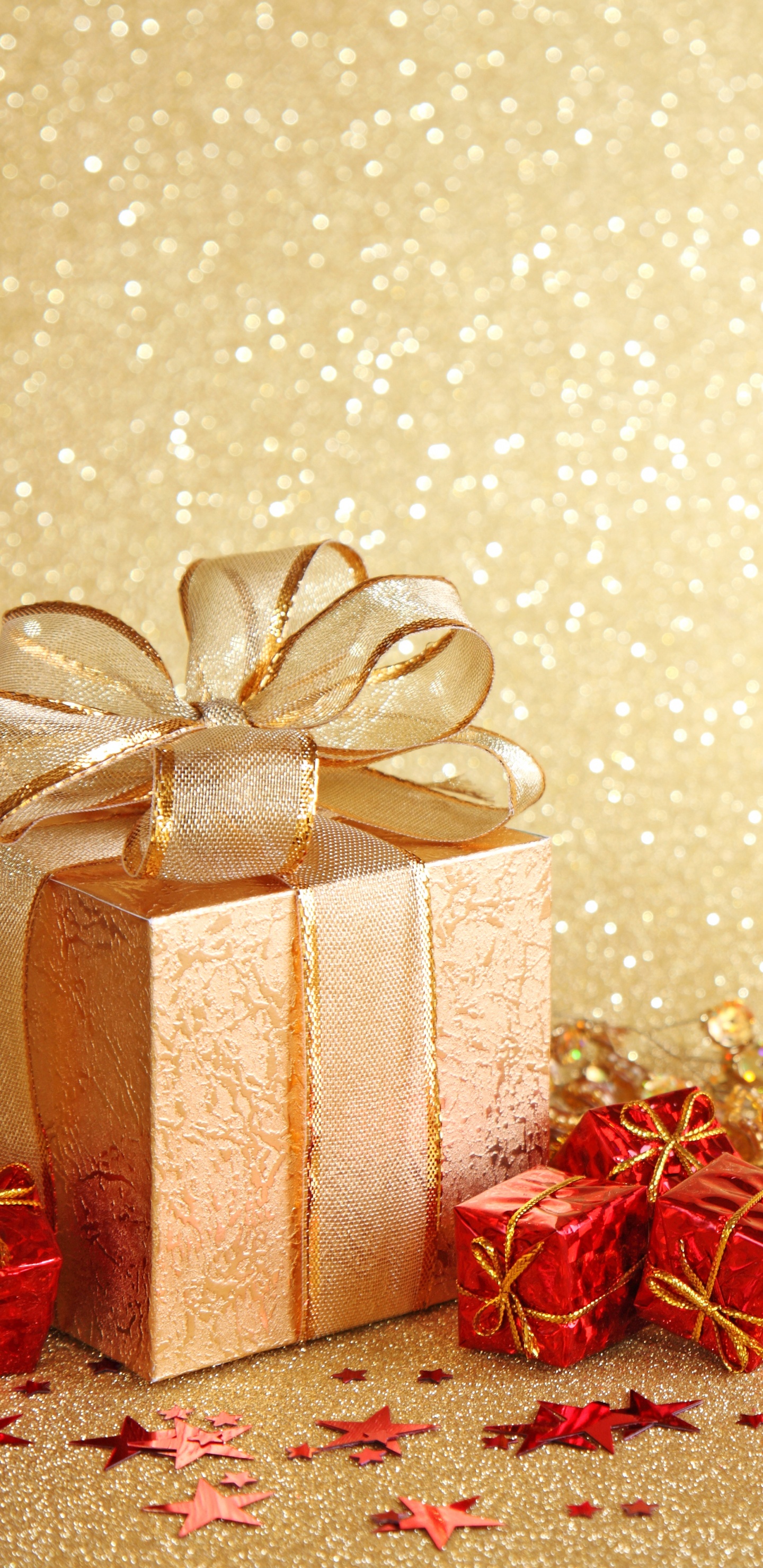 新的一年, 圣诞节那天, 礼品包装, 丝带, 圣诞装饰 壁纸 1440x2960 允许