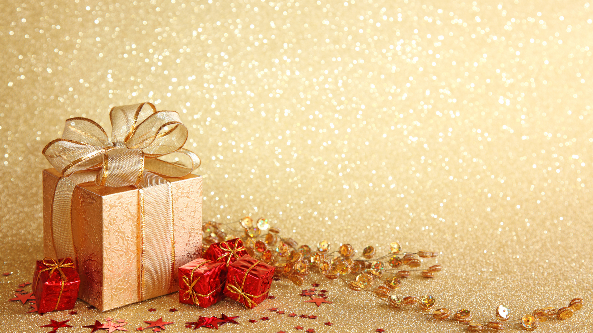 新的一年, 圣诞节那天, 礼品包装, 丝带, 圣诞装饰 壁纸 1920x1080 允许