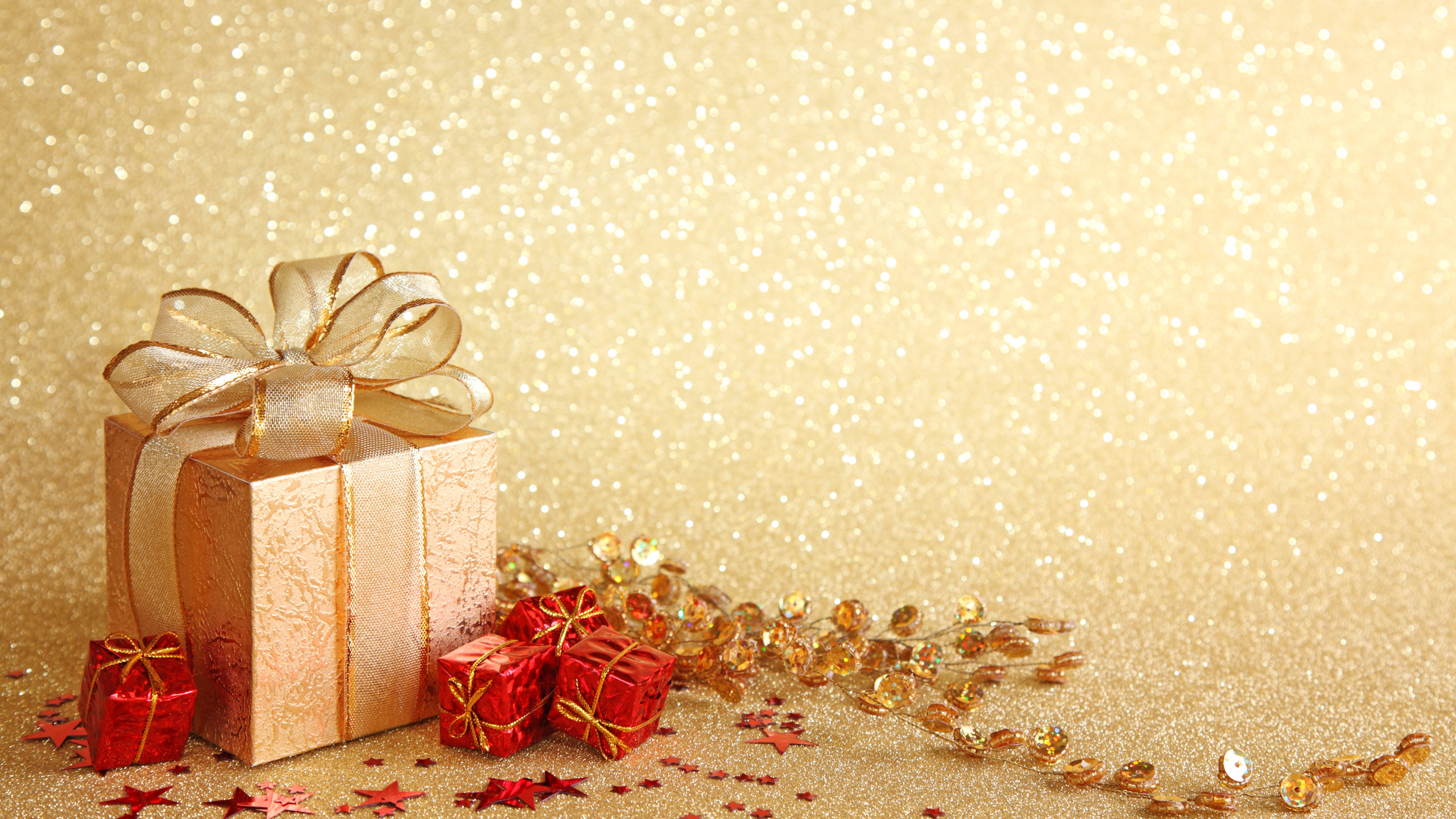 新的一年, 圣诞节那天, 礼品包装, 丝带, 圣诞装饰 壁纸 2560x1440 允许