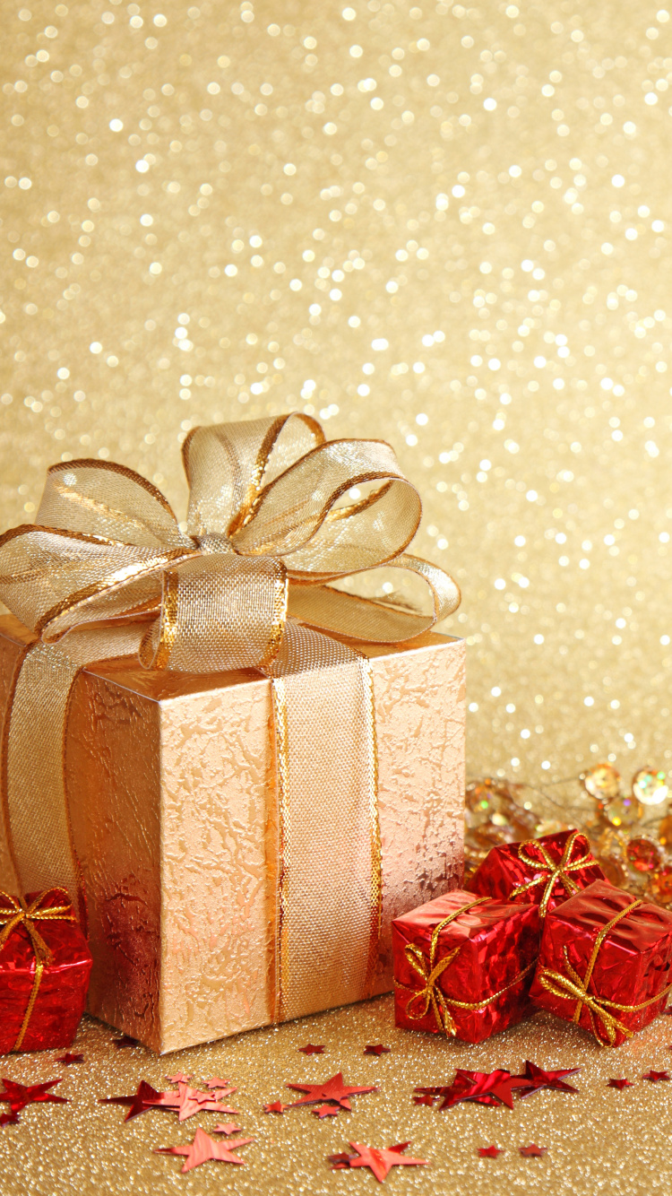新的一年, 圣诞节那天, 礼品包装, 丝带, 圣诞装饰 壁纸 750x1334 允许