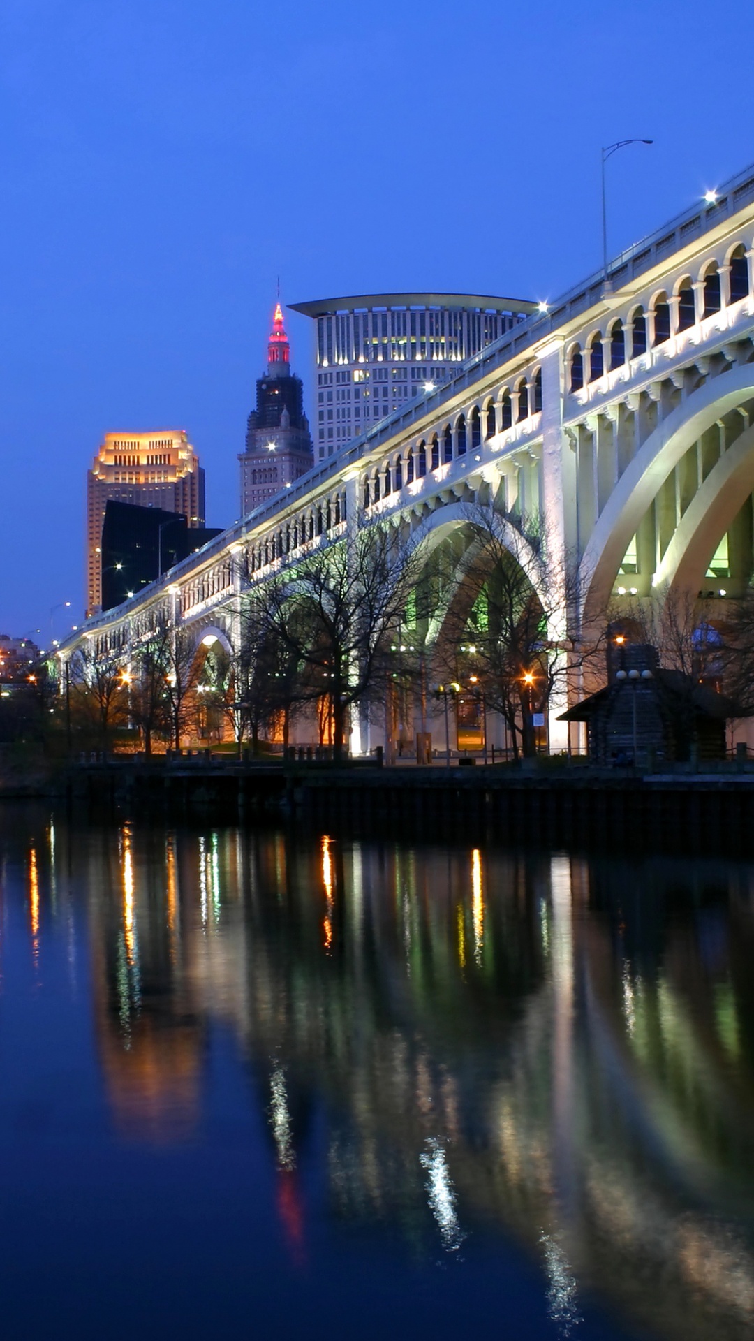 White Bridge Over Water During Night Time. Wallpaper in 1080x1920 Resolution