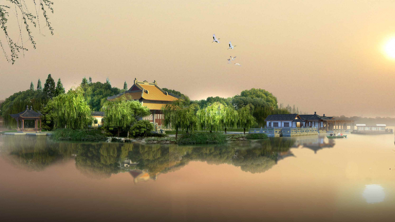 Brown and White House Near Green Trees and Body of Water During Daytime. Wallpaper in 1280x720 Resolution