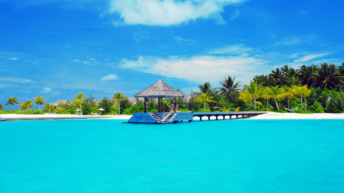 Brown and White Wooden House Near Swimming Pool Under Blue Sky During Daytime. Wallpaper in 1366x768 Resolution