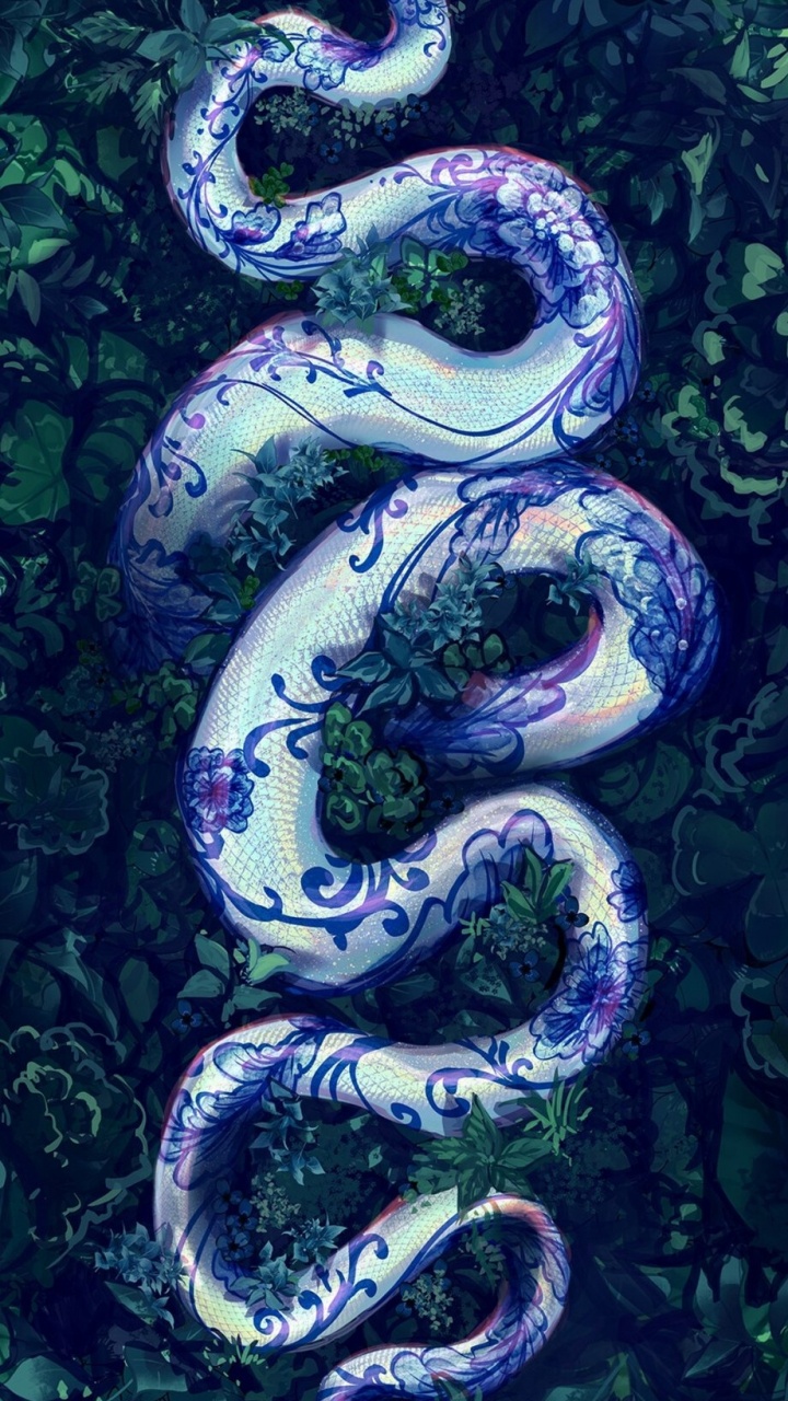 Anaconda Azul, Azul, Pintura de Arte, la Botánica, Escala de Reptiles. Wallpaper in 720x1280 Resolution