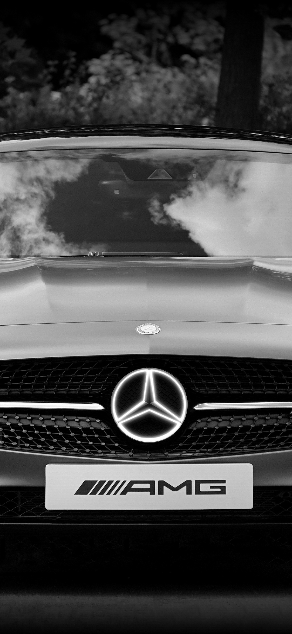 Grayscale Photo of Mercedes Benz Car. Wallpaper in 1125x2436 Resolution