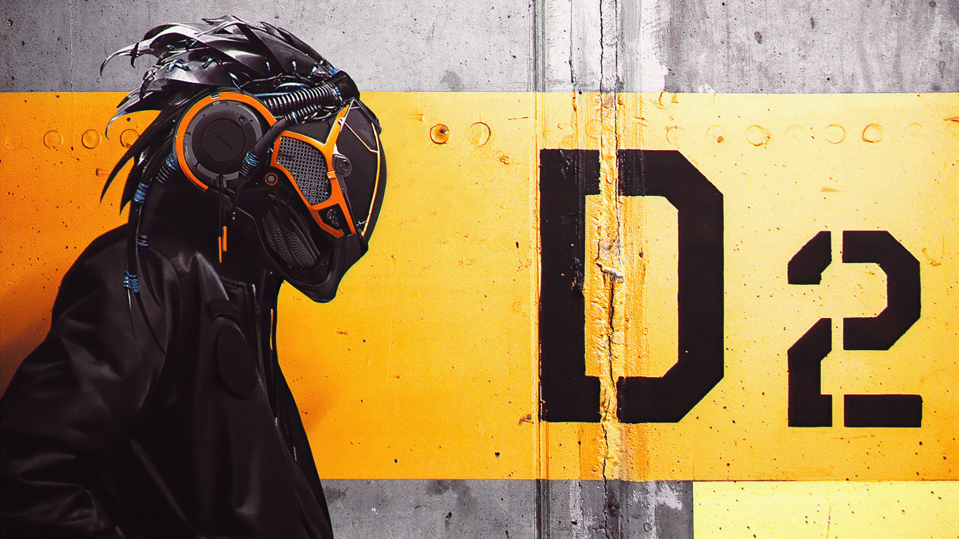 Cyberpunk Futuristic Robot Helmet, Cyberpunk, Concept Art, Science Fiction, Art. Wallpaper in 1366x768 Resolution