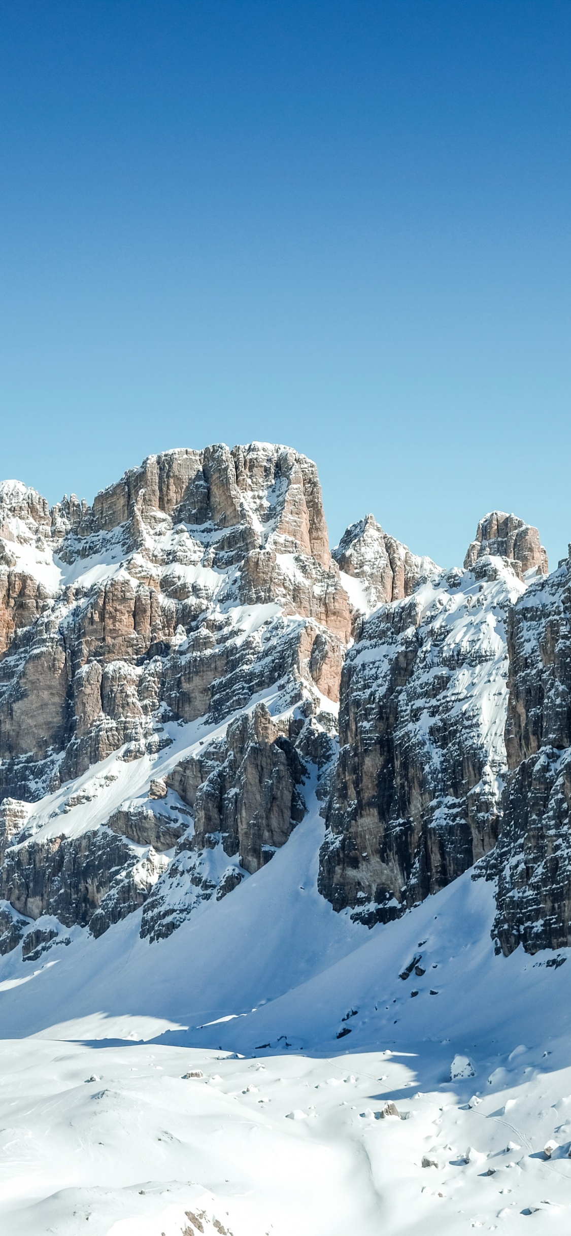 Dolomitas, Montaña, Nieve, Pendiente, Paisaje Natural. Wallpaper in 1125x2436 Resolution