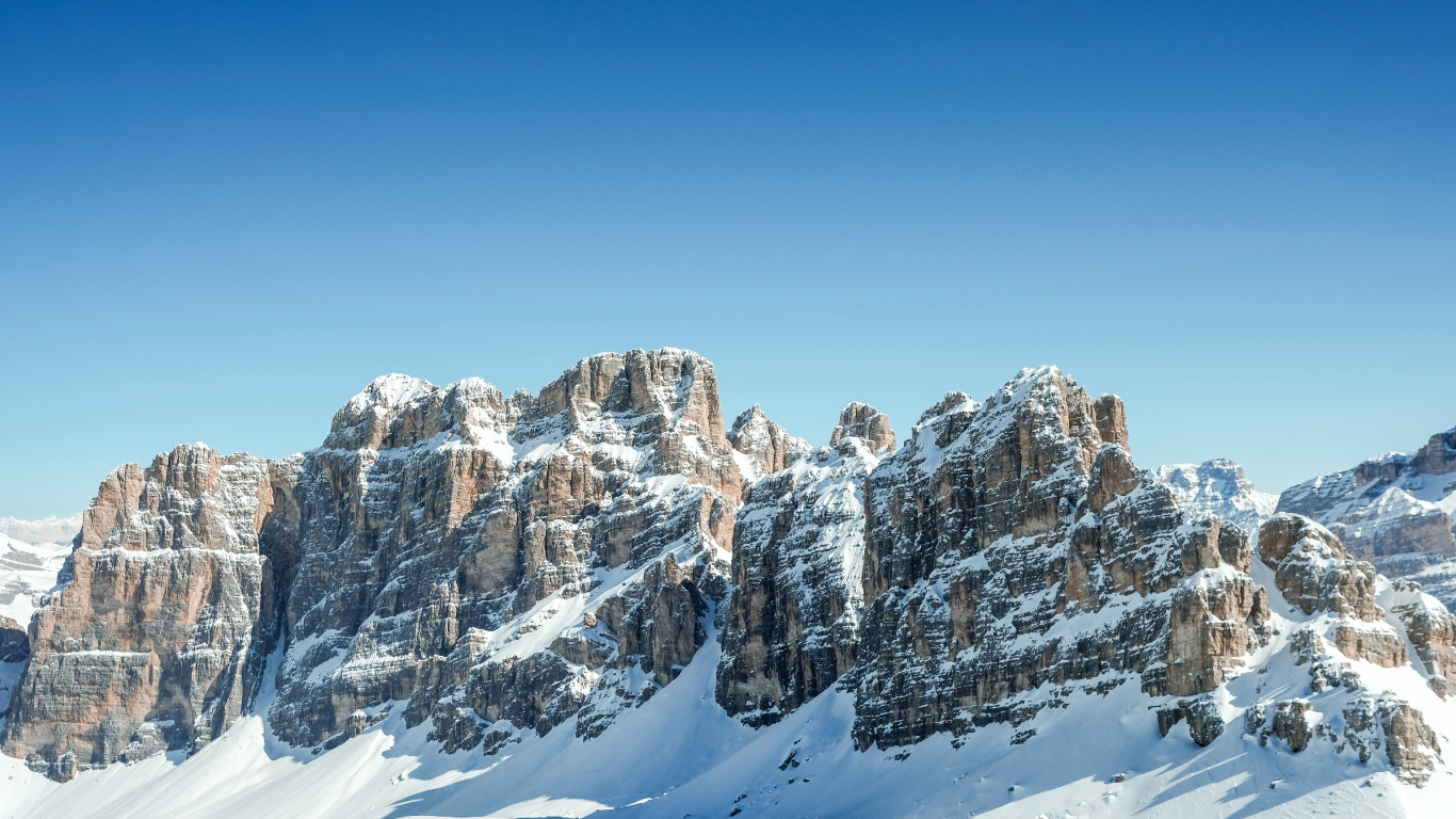 Dolomitas, Montaña, Nieve, Pendiente, Paisaje Natural. Wallpaper in 1366x768 Resolution