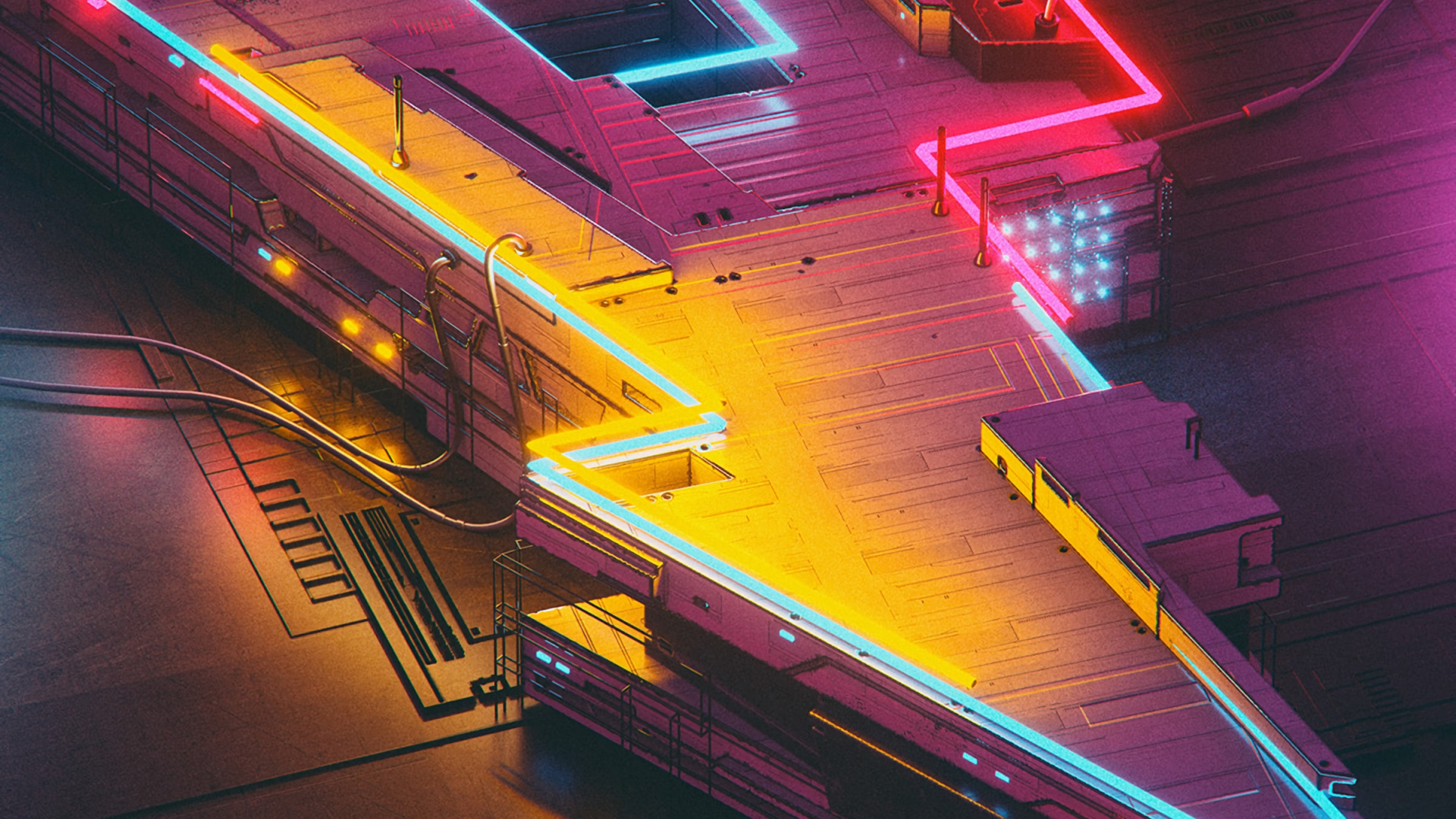 艺术, 光, 红色的, 建筑, 黄色的 壁纸 1920x1080 允许