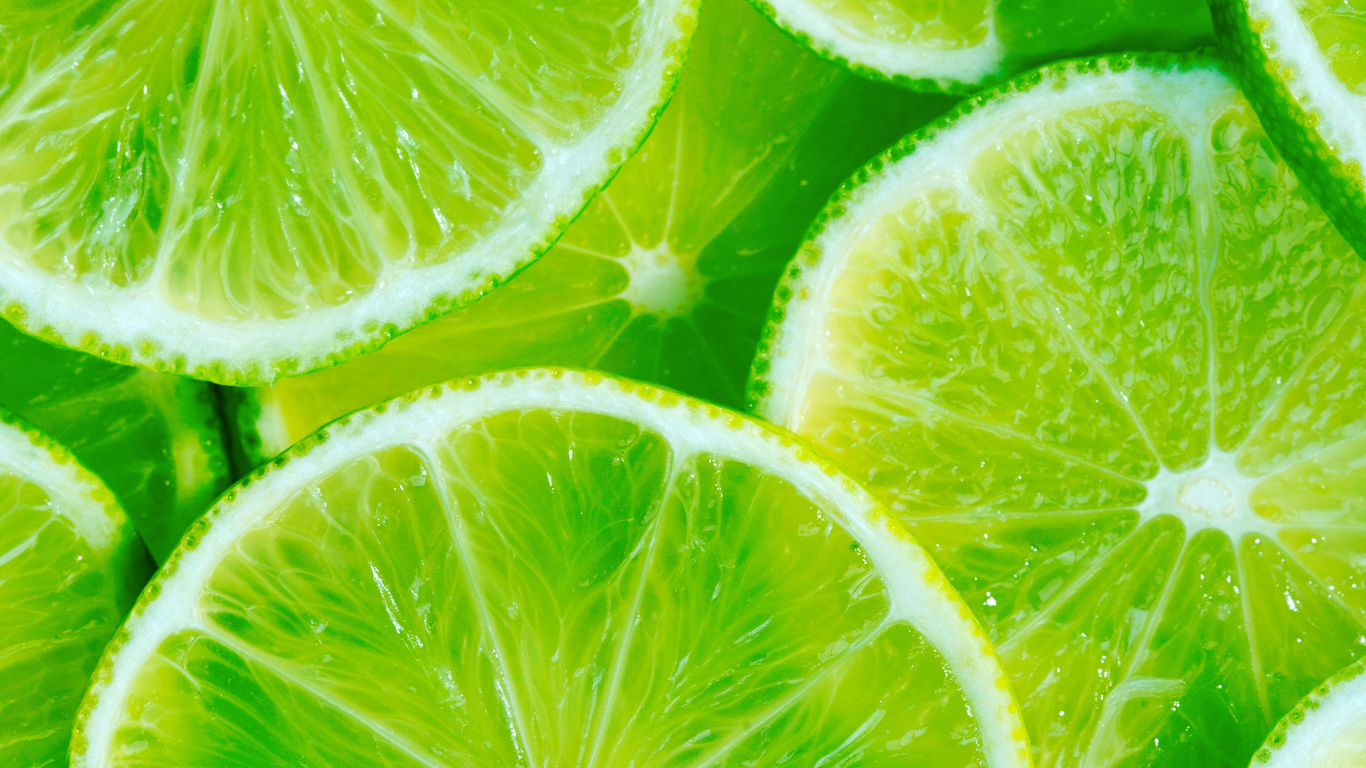 Grün-weiß Geschnittene Zitrusfrüchte. Wallpaper in 1366x768 Resolution
