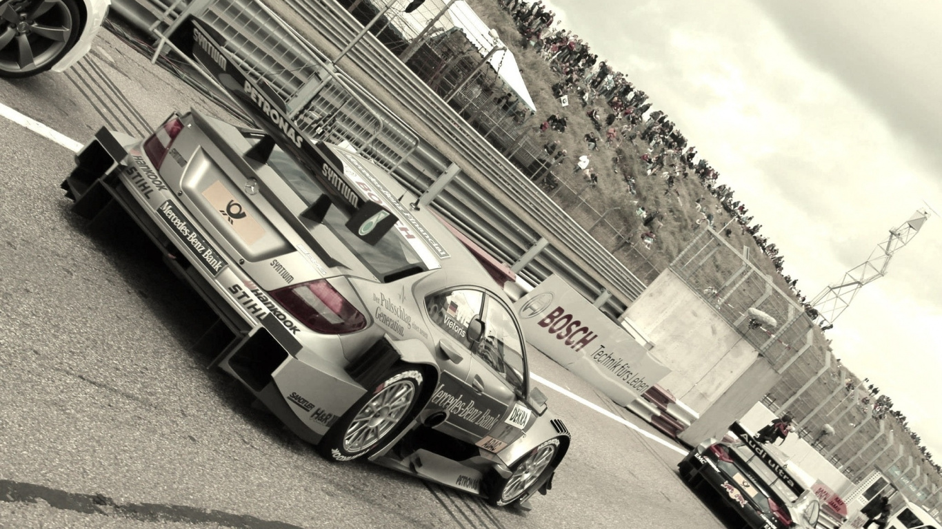 White and Black Car on Road. Wallpaper in 1366x768 Resolution