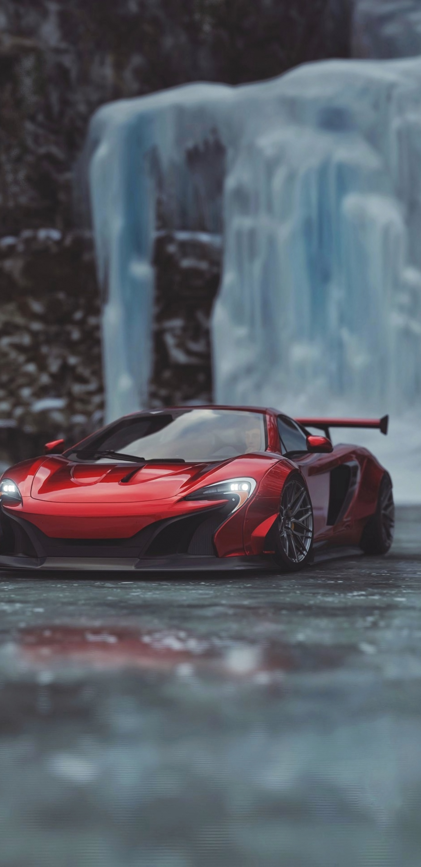 Voiture de Sport Ferrari Rouge Sur Route. Wallpaper in 1440x2960 Resolution