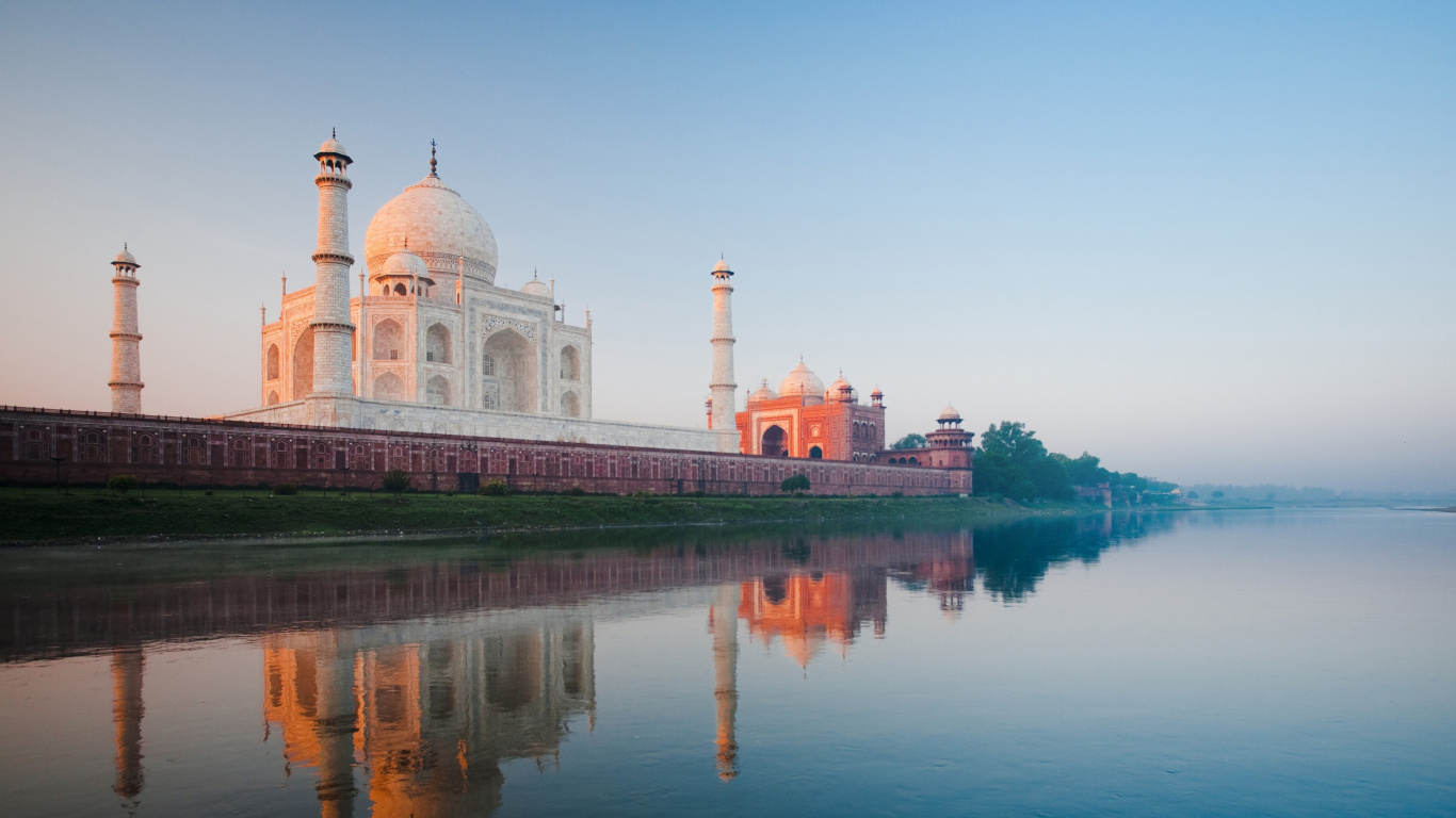 泰姬陵, 反射, 里程碑, 早上, 冷静 壁纸 1366x768 允许