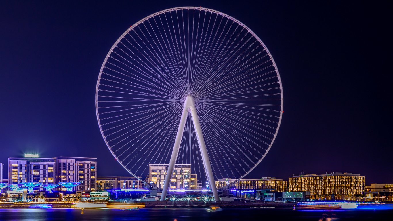 Ferris Wheel Landscape Dubai Uae Night Lights 壁纸 1366x768 允许