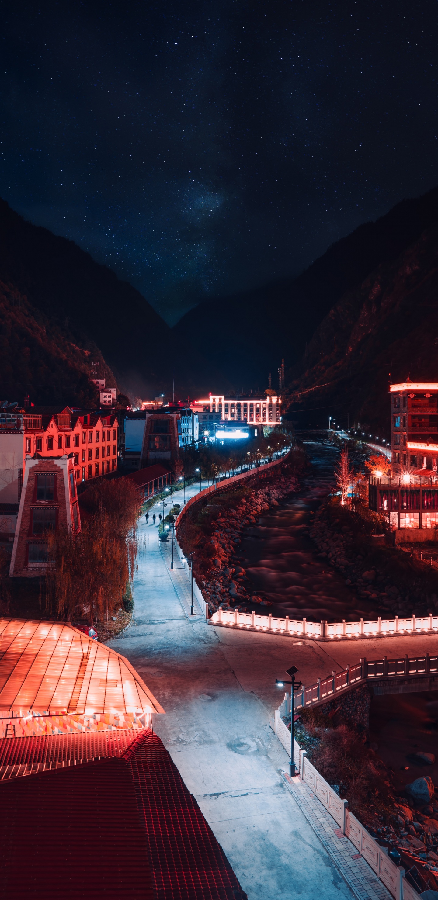 Red and White Concrete Building During Night Time. Wallpaper in 1440x2960 Resolution