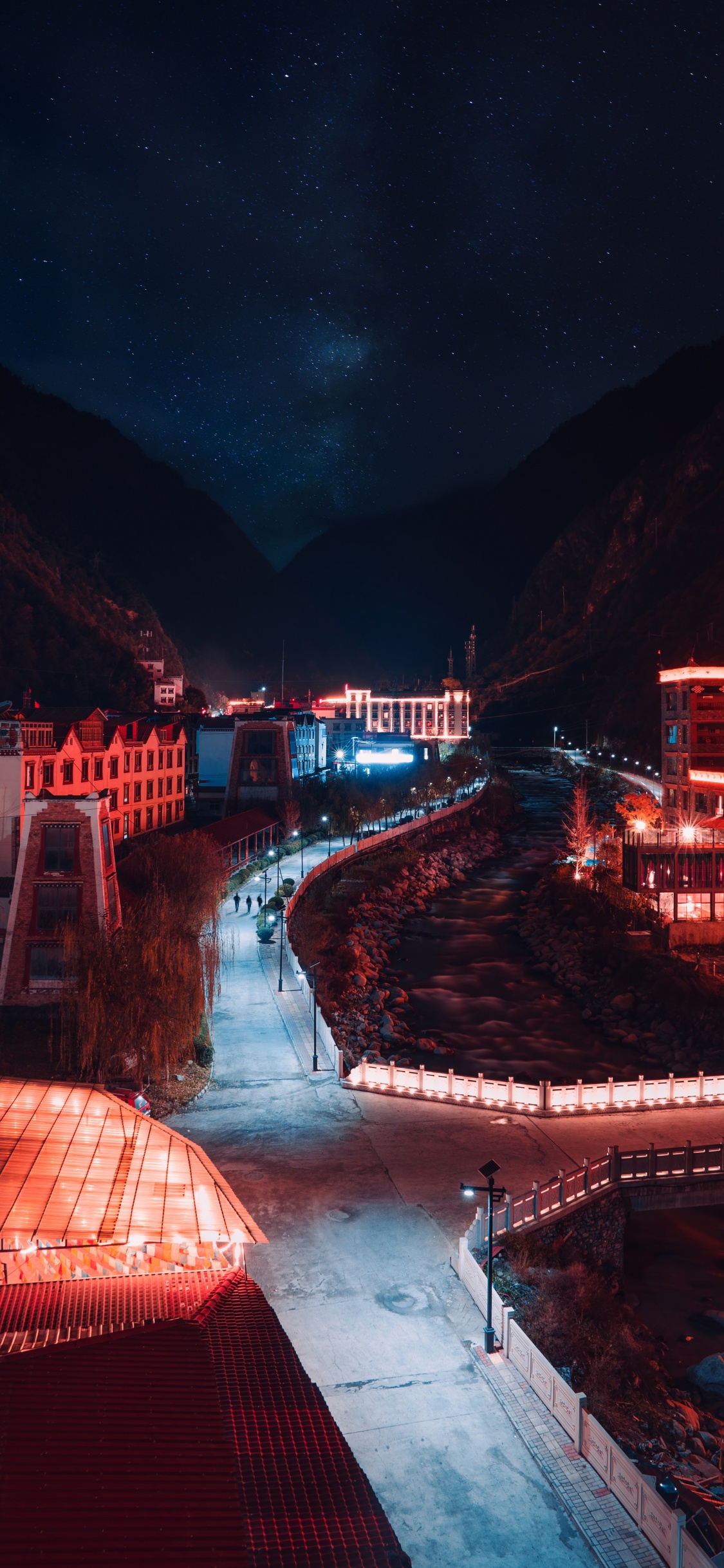 红色的, 光, 建筑, 反射, 午夜 壁纸 1125x2436 允许