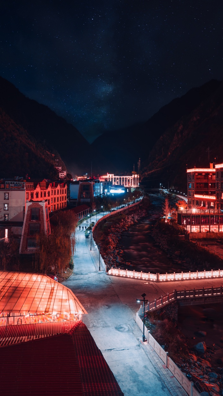 红色的, 光, 建筑, 反射, 午夜 壁纸 720x1280 允许