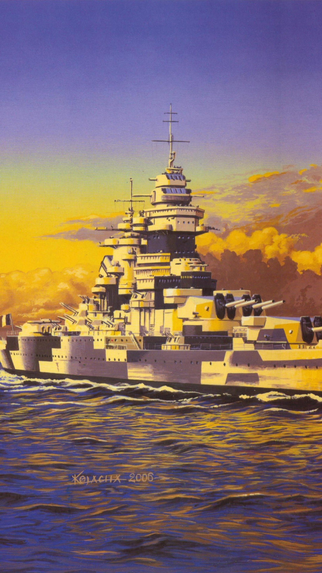 Japanese Battleship Yamato, Battleship, Warship, Painting, Art. Wallpaper in 1080x1920 Resolution