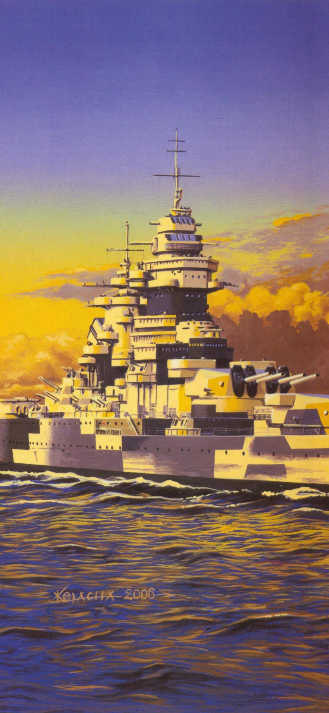 Japanese Battleship Yamato, Battleship, Warship, Painting, Art. Wallpaper in 1125x2436 Resolution