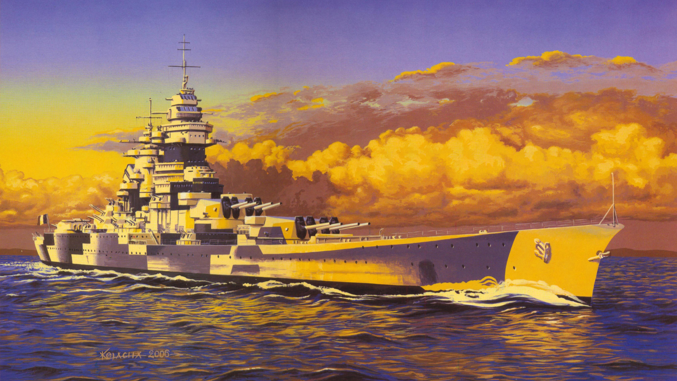 Japanese Battleship Yamato, Battleship, Warship, Painting, Art. Wallpaper in 2560x1440 Resolution