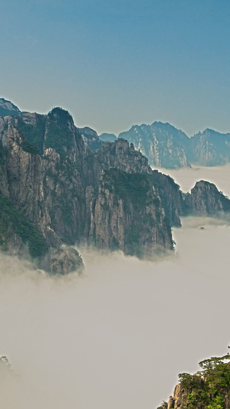 黄山, 旅游景点, 山脉, 性质, 悬崖 壁纸 750x1334 允许