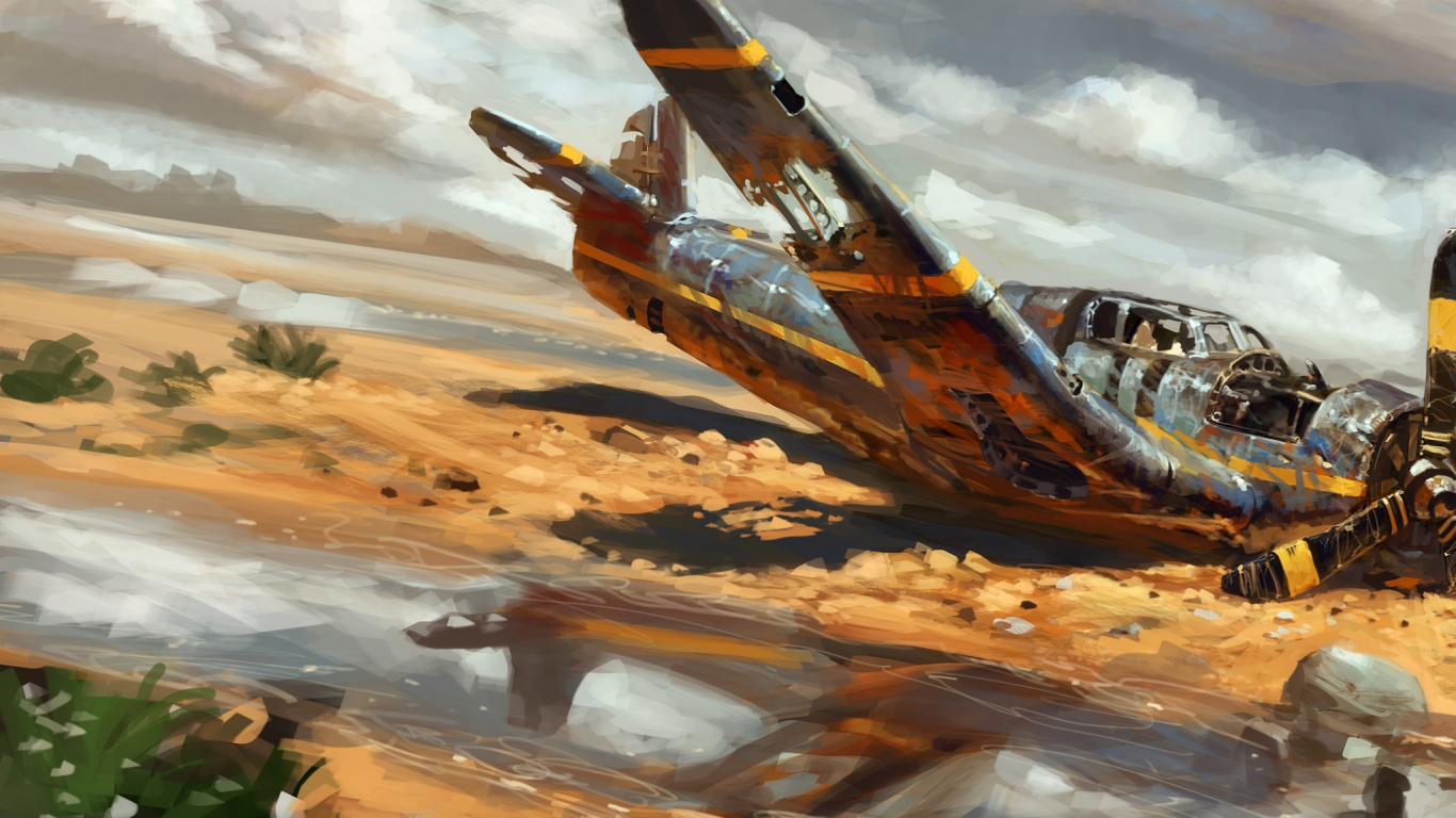 Brown and Black Airplane on Brown Field Under White Clouds During Daytime. Wallpaper in 1366x768 Resolution