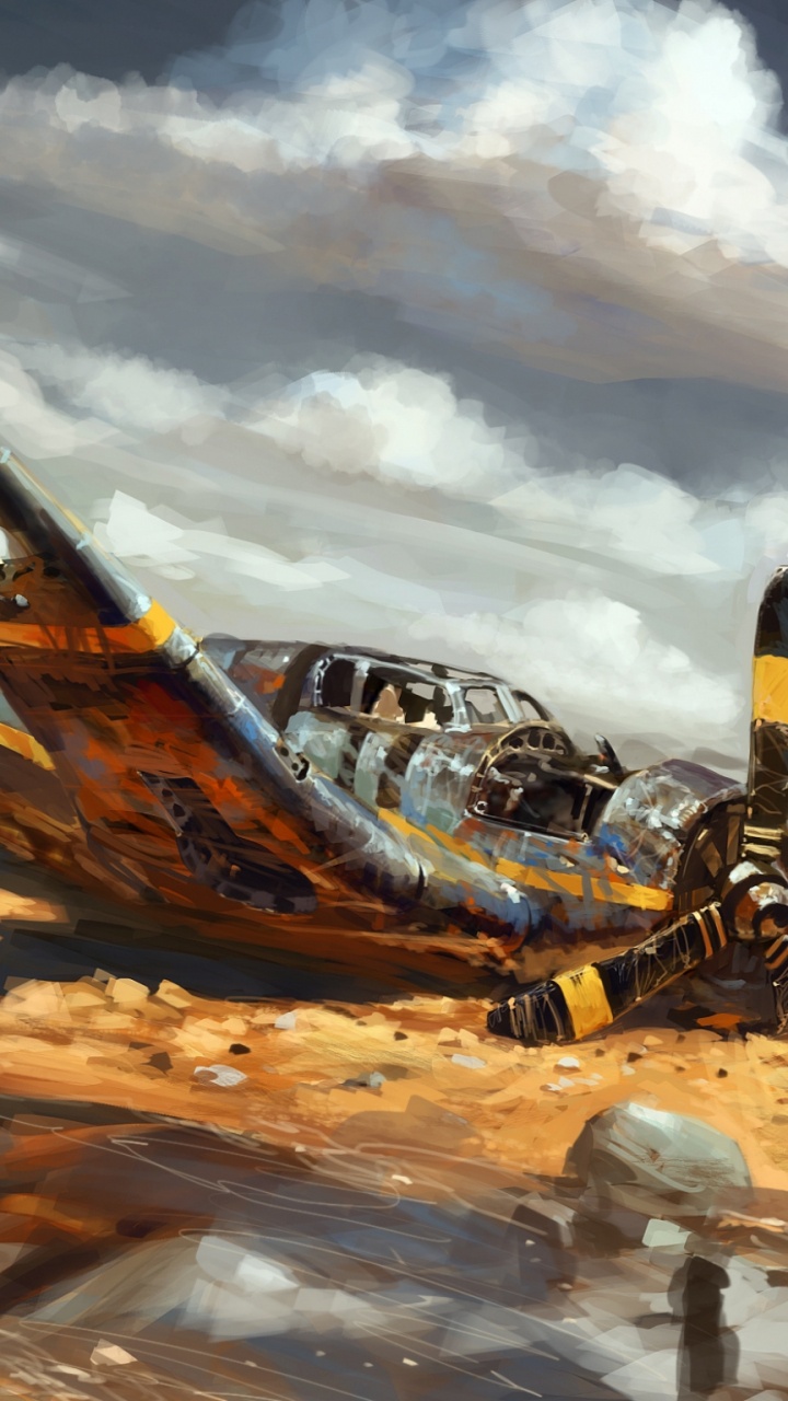 Brown and Black Airplane on Brown Field Under White Clouds During Daytime. Wallpaper in 720x1280 Resolution