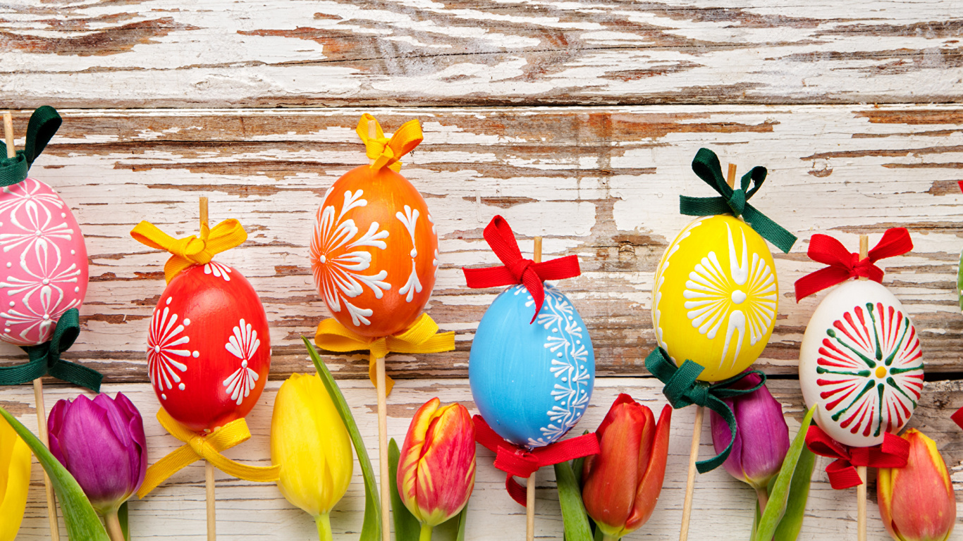 Huevo de Pascua, Tulip, Pascua, Nosegay, Los Tulipanes. Wallpaper in 1366x768 Resolution
