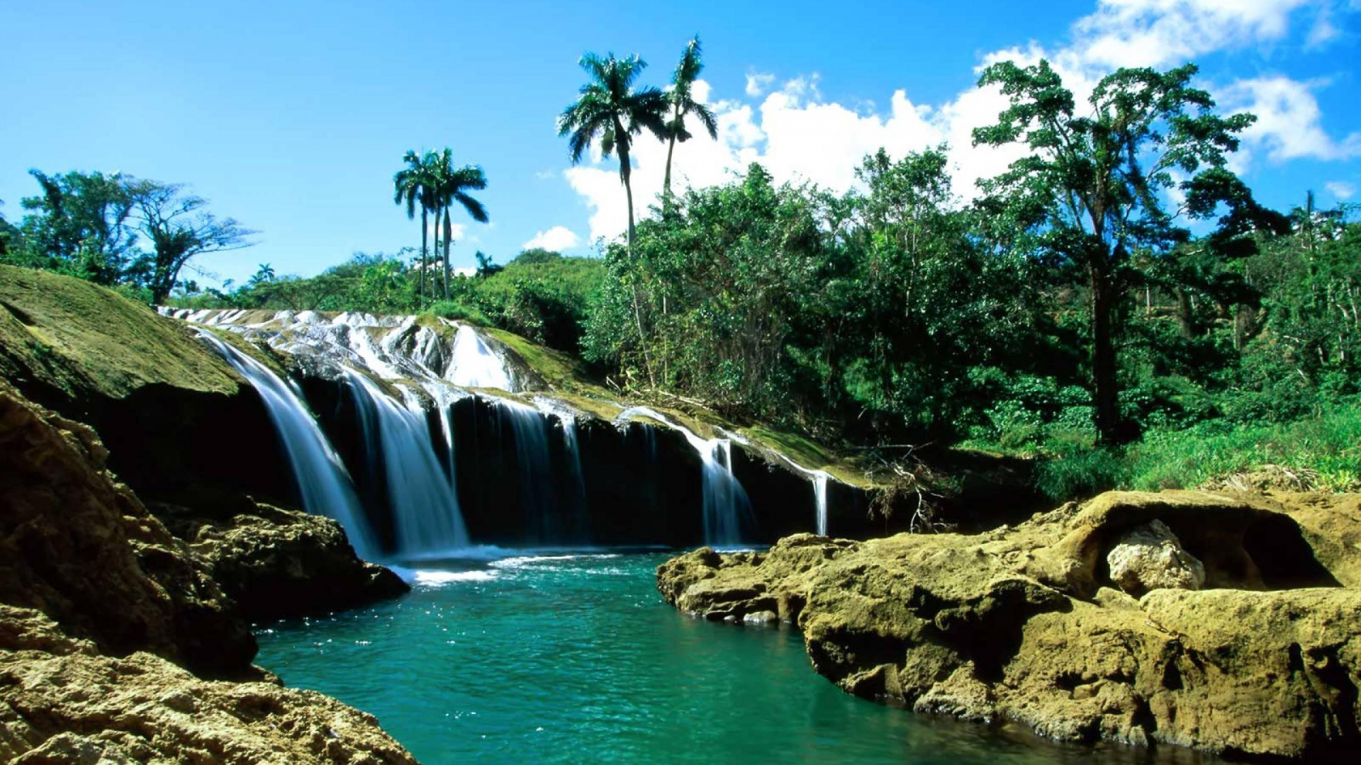 Waterfalls Near Green Trees During Daytime. Wallpaper in 1920x1080 Resolution