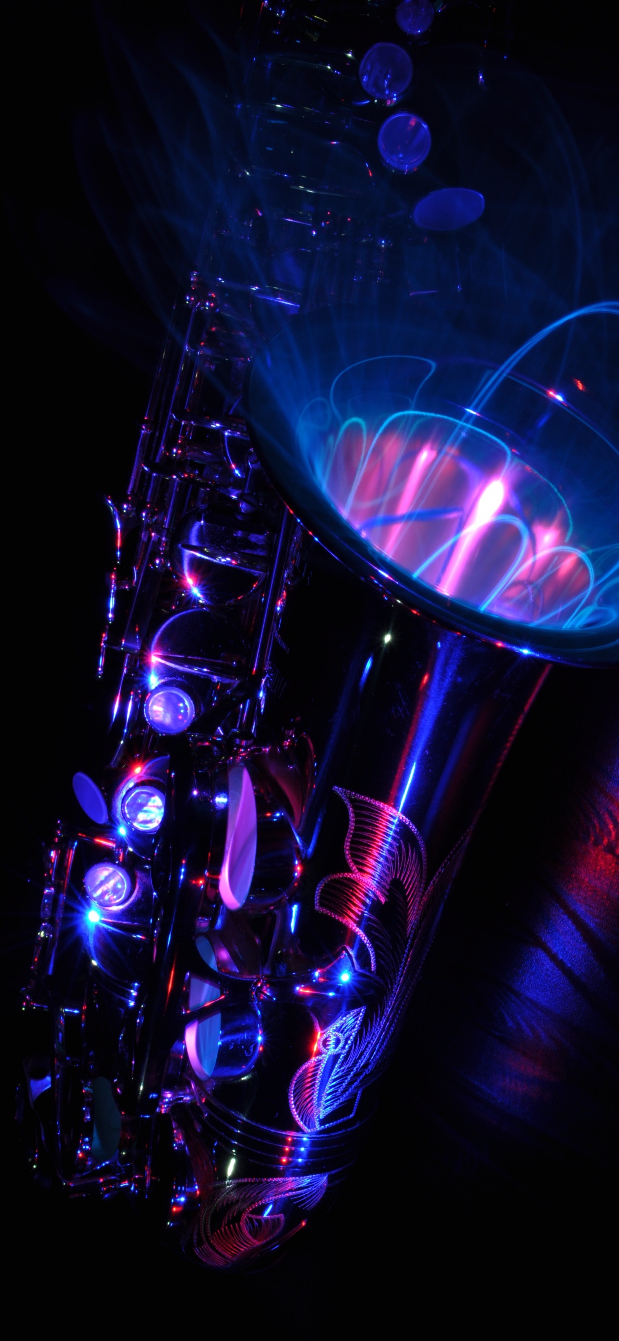 El Saxofón, Jazz, Azul, Morado, Luz. Wallpaper in 1242x2688 Resolution