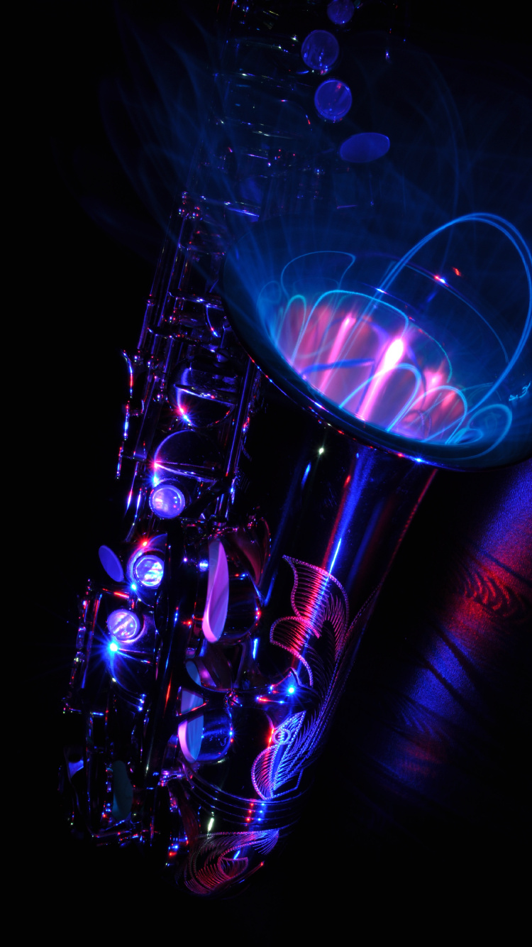 Saxophon, Jazz, Blau, Purpur, Licht. Wallpaper in 750x1334 Resolution