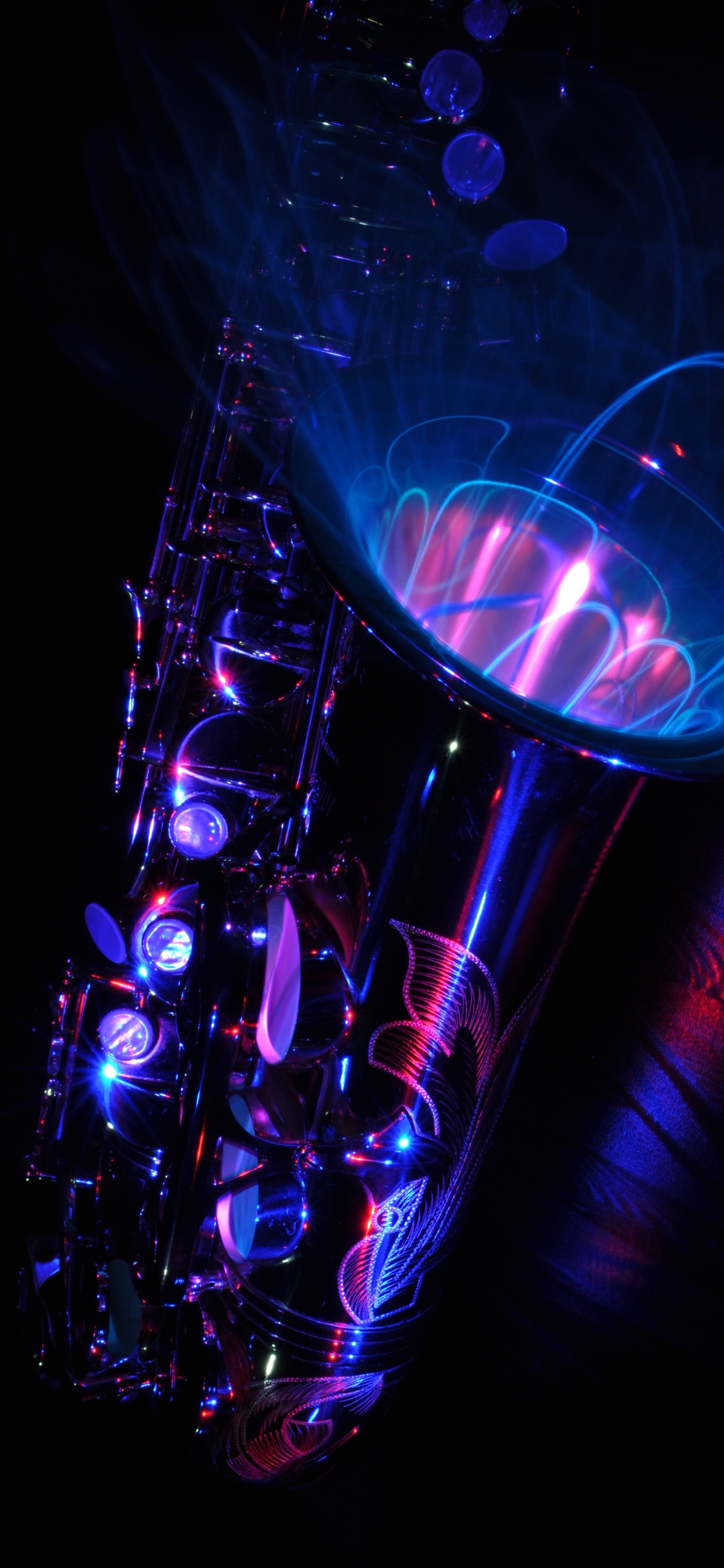 Saxophone, Jazz, Blue, Purple, Lumière. Wallpaper in 1125x2436 Resolution