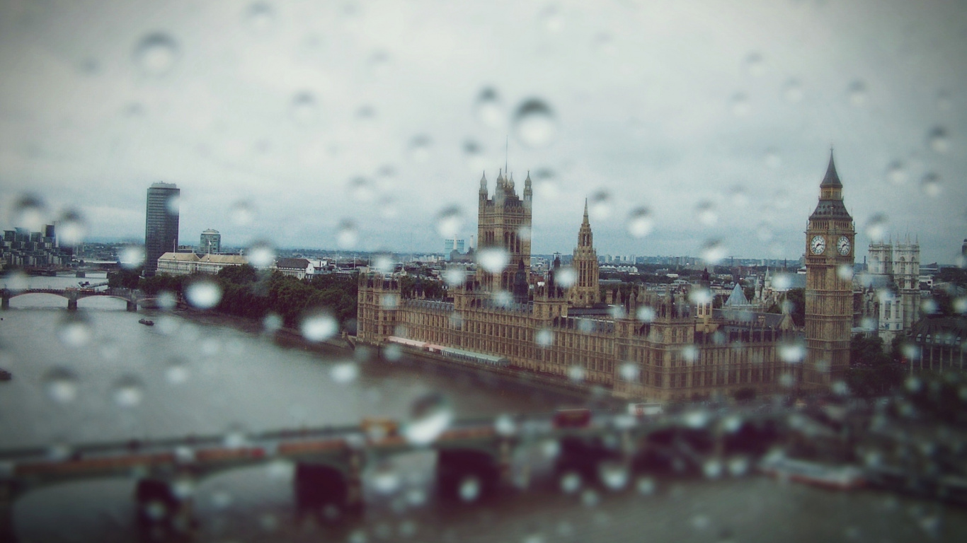 Water Droplets on Glass Window. Wallpaper in 1366x768 Resolution
